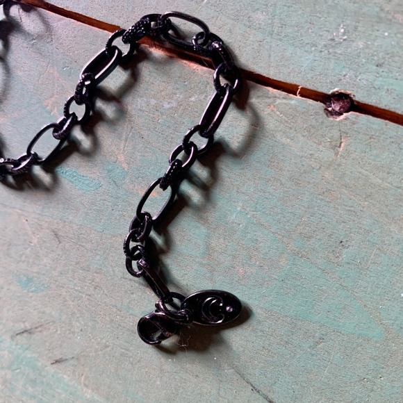 💚 Charming Charlie Black Metal Green Black Clear Acrylic Stone Necklace NWOT - Picture 4 of 6